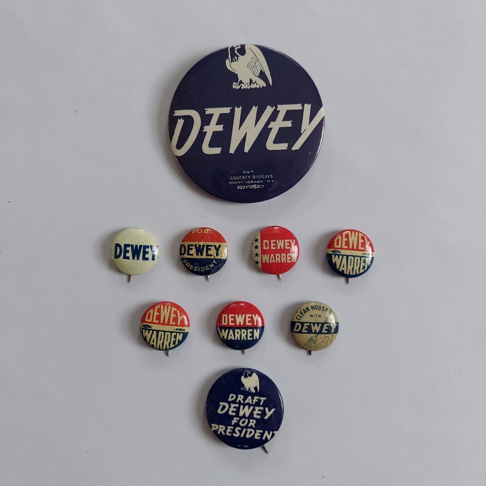 Vintage Pinback Buttons 40s Dewey Warren Republican Presidential Campaign